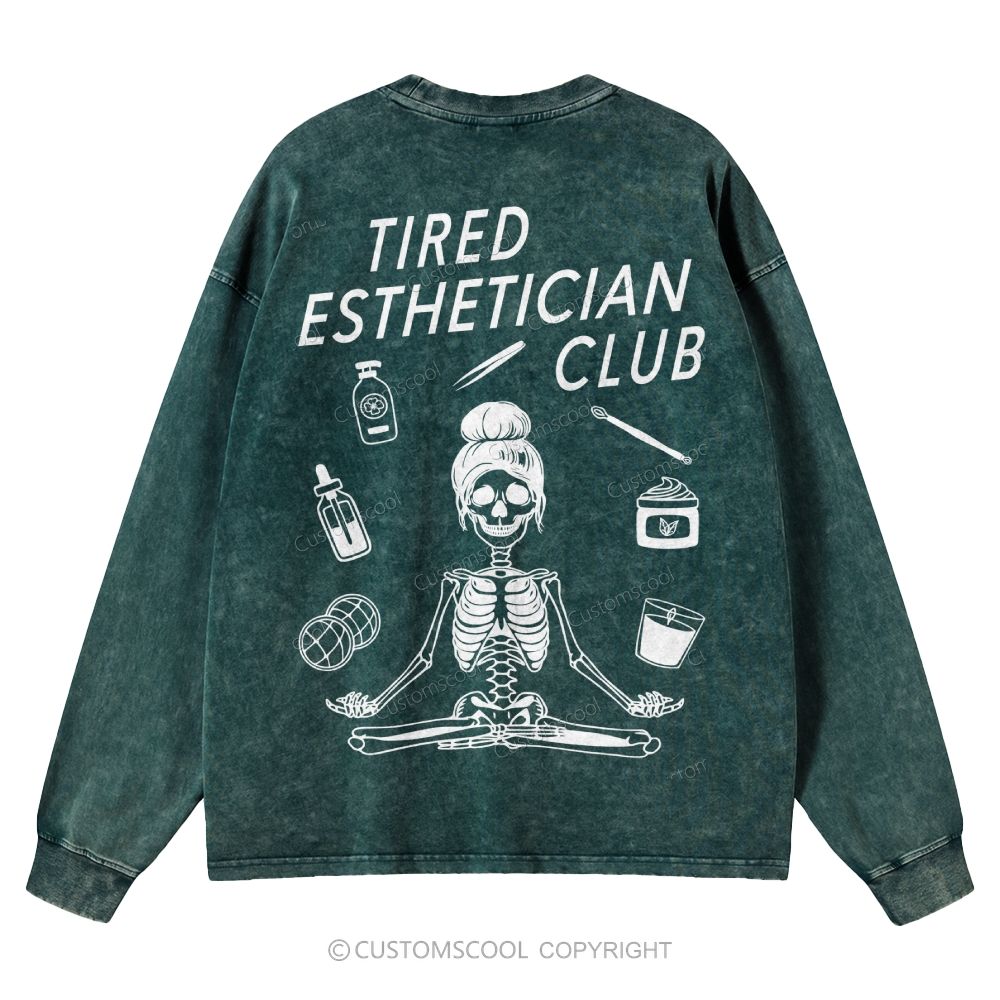 Tired Esthetician Club Unisex Crewneck Washed Sweatshirt