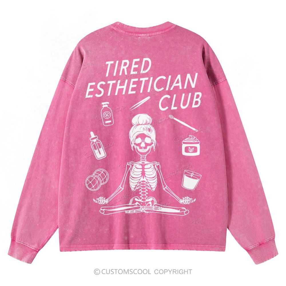 Tired Esthetician Club Unisex Crewneck Washed Sweatshirt