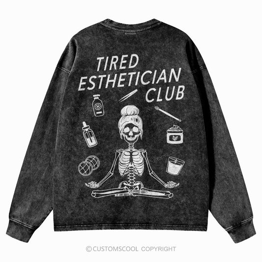 Tired Esthetician Club Unisex Crewneck Washed Sweatshirt