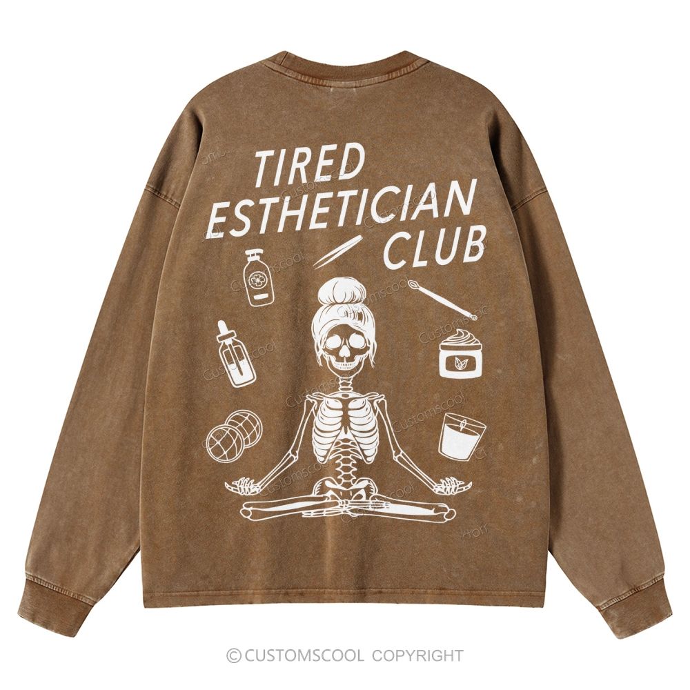 Tired Esthetician Club Unisex Crewneck Washed Sweatshirt