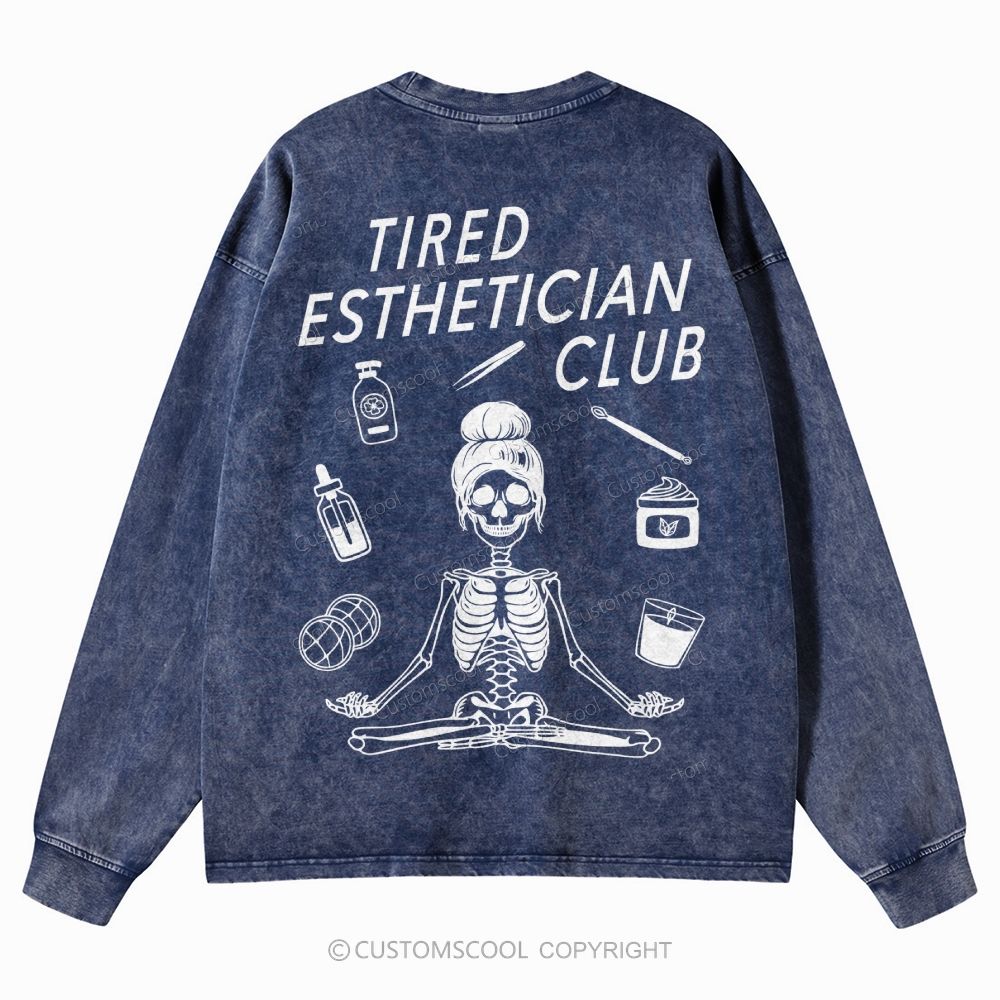 Tired Esthetician Club Unisex Crewneck Washed Sweatshirt