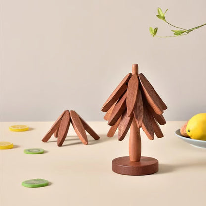 🔥Christmas Early Discount 49% Off✨Natural Tree Trivet Set - 4 Wooden Trivets & 1 Stand Like a Christmas Tree