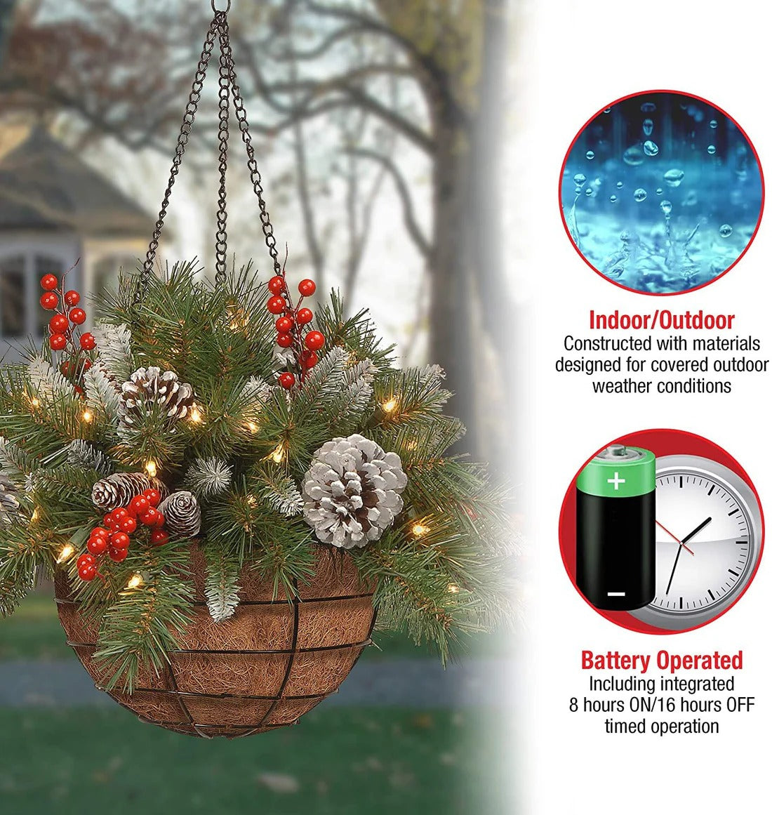 🔥Buy 1 Get 1 Free🔥Pre-Lit Artificial Christmas Hanging Basket