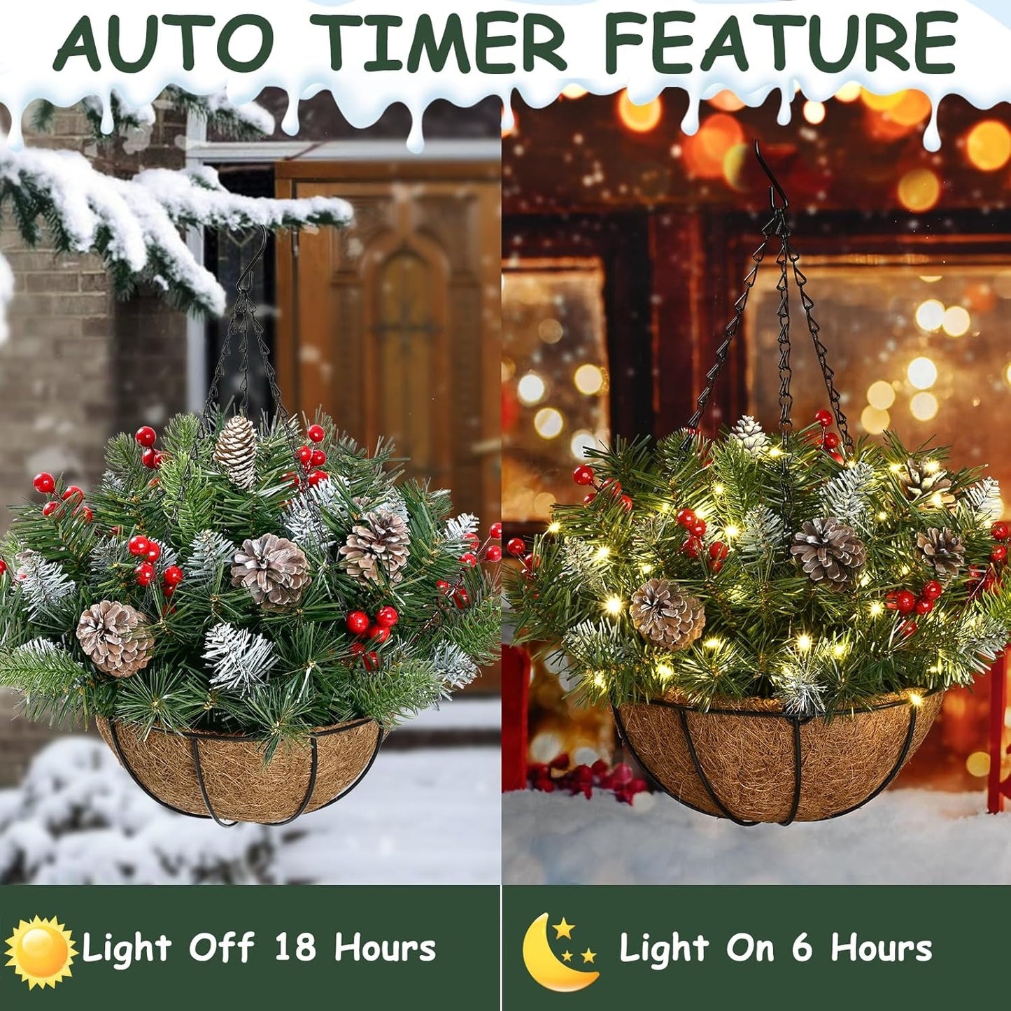 🔥Buy 1 Get 1 Free🔥Pre-Lit Artificial Christmas Hanging Basket